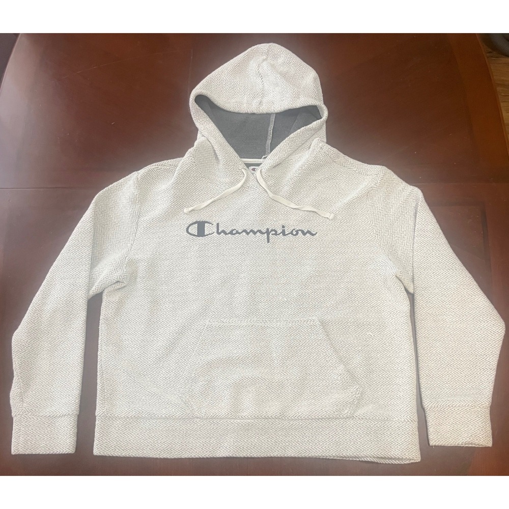 Champion Mens Large Natural Chevron Herringbone Pullover Hoodie Sweatshirt L GUC